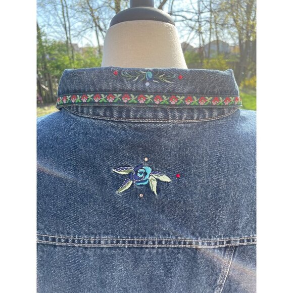 Bill Blass Womens Denim Vest 3X Floral Embroidery Button Front Cotton Blue NWT - Picture 8 of 9